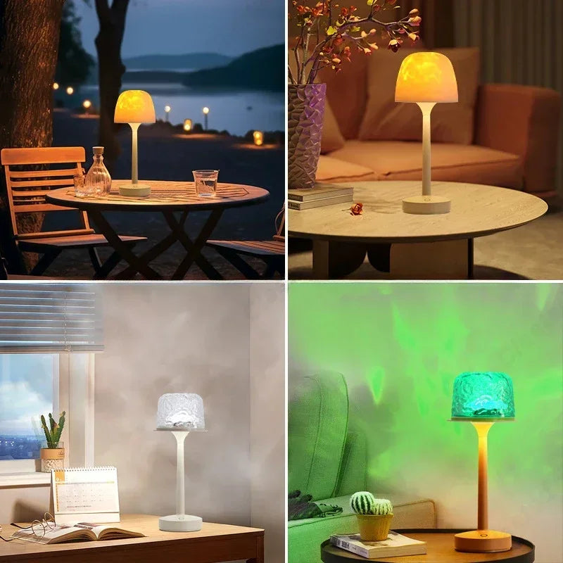 Modern Mushroom Table Lamp (Dynamic Water Ripple Projector for Relaxing Ambiance)