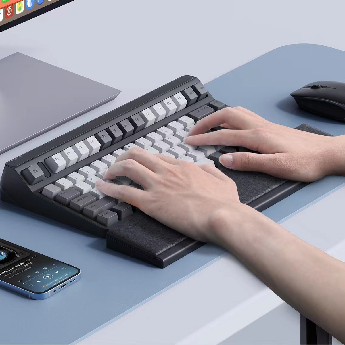 Keyboard Wrist Rest with Hidden Storage Tray in Black or White