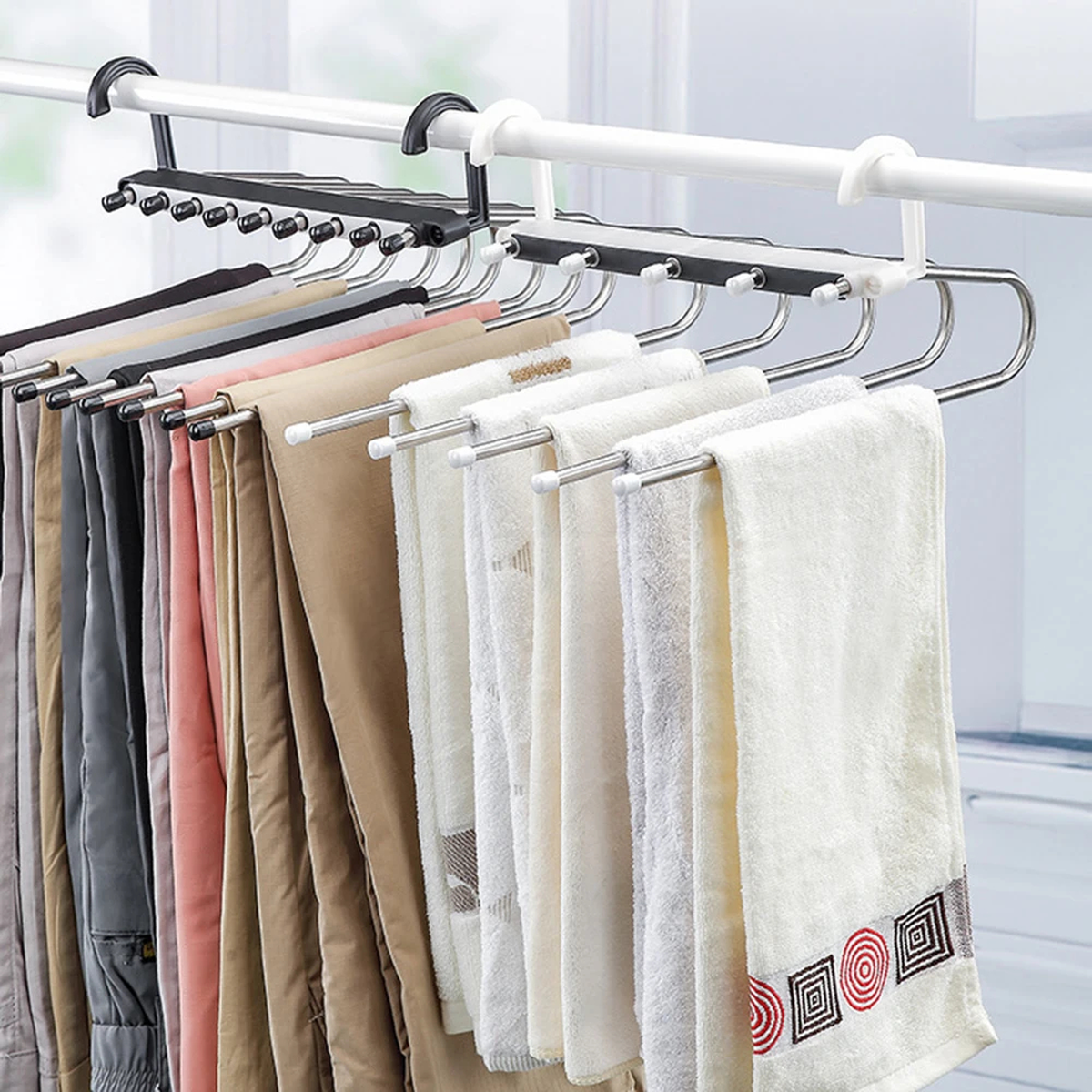 Space-Saving Folding Multi-Layer Trouser Hanger for Closets