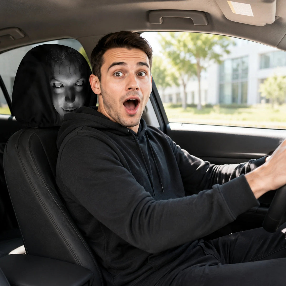 Horror Face Car Headrest Covers, Stretch Spandex, 1 or 2 Pieces