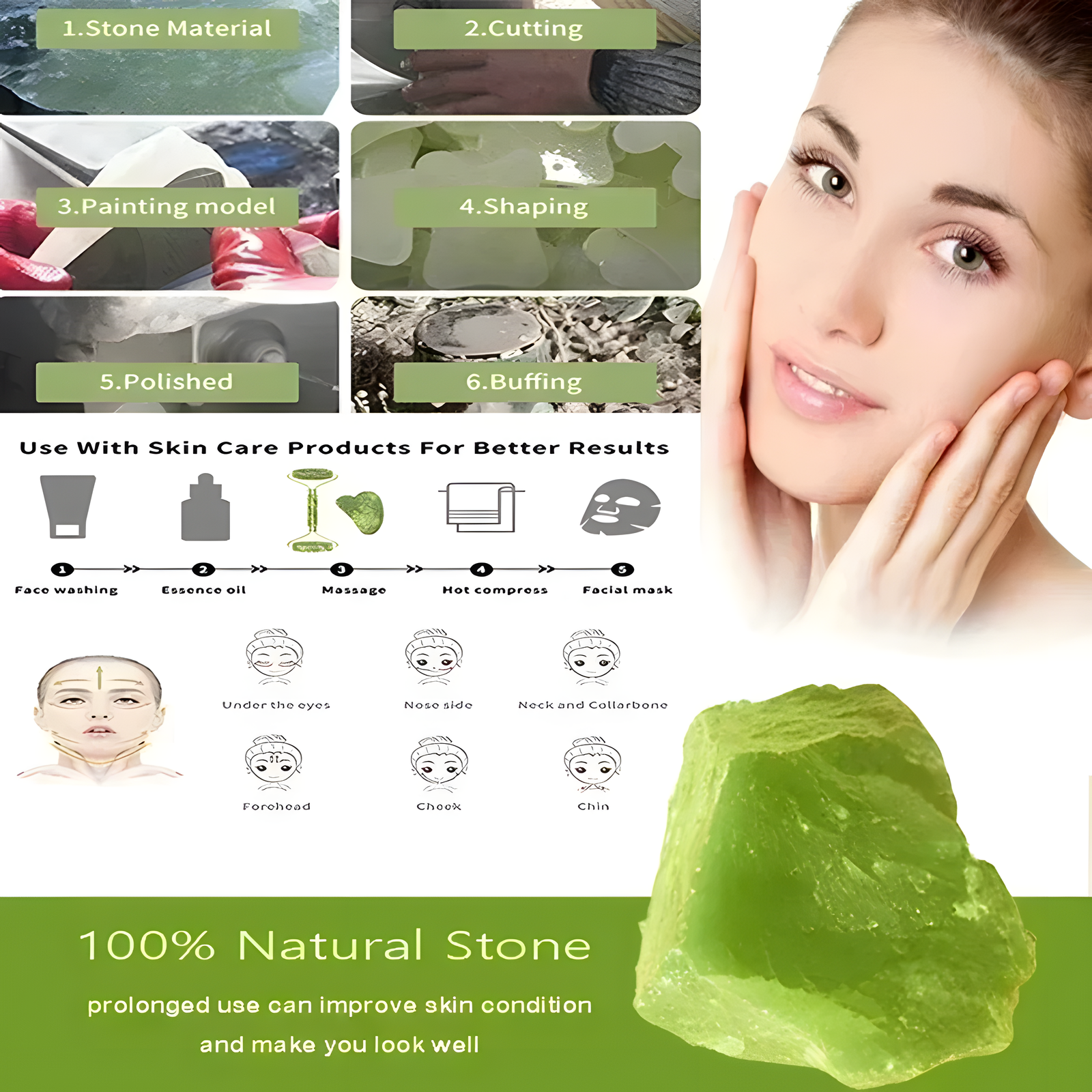 Jade Roller & Gua Sha Set - Green Stone Face Massager