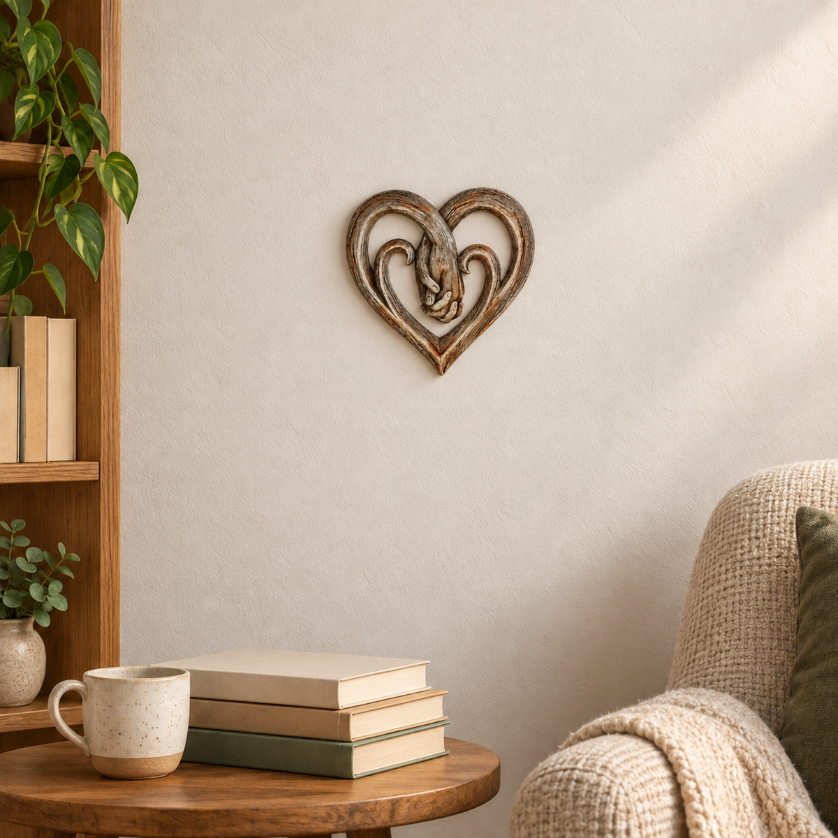 Holding Hands Heart Wall Sculpture, Resin Decor 20 x 20 cm