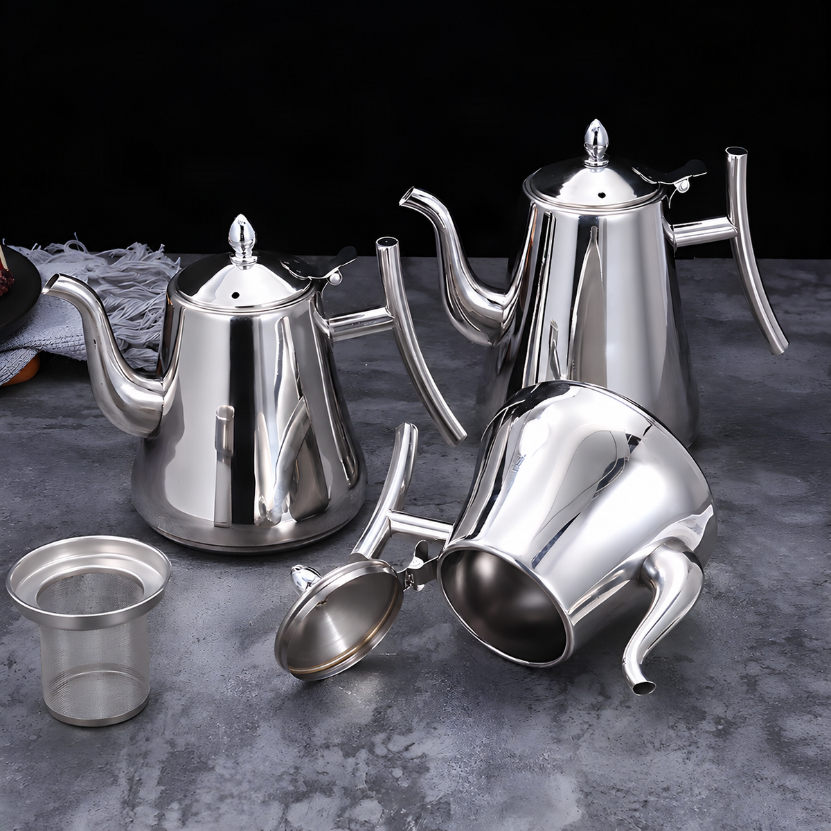 Stainless Steel Teapot with Removable Filter and Hinged Lid