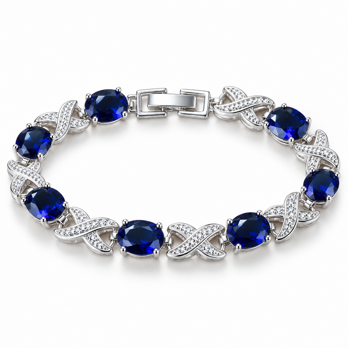 Blue Oval Crystal Fashion Bracelet with Clear Accent Stones