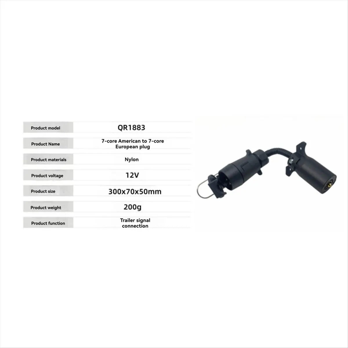 7 Pin Trailer Adapter Cable American to European Socket Connector