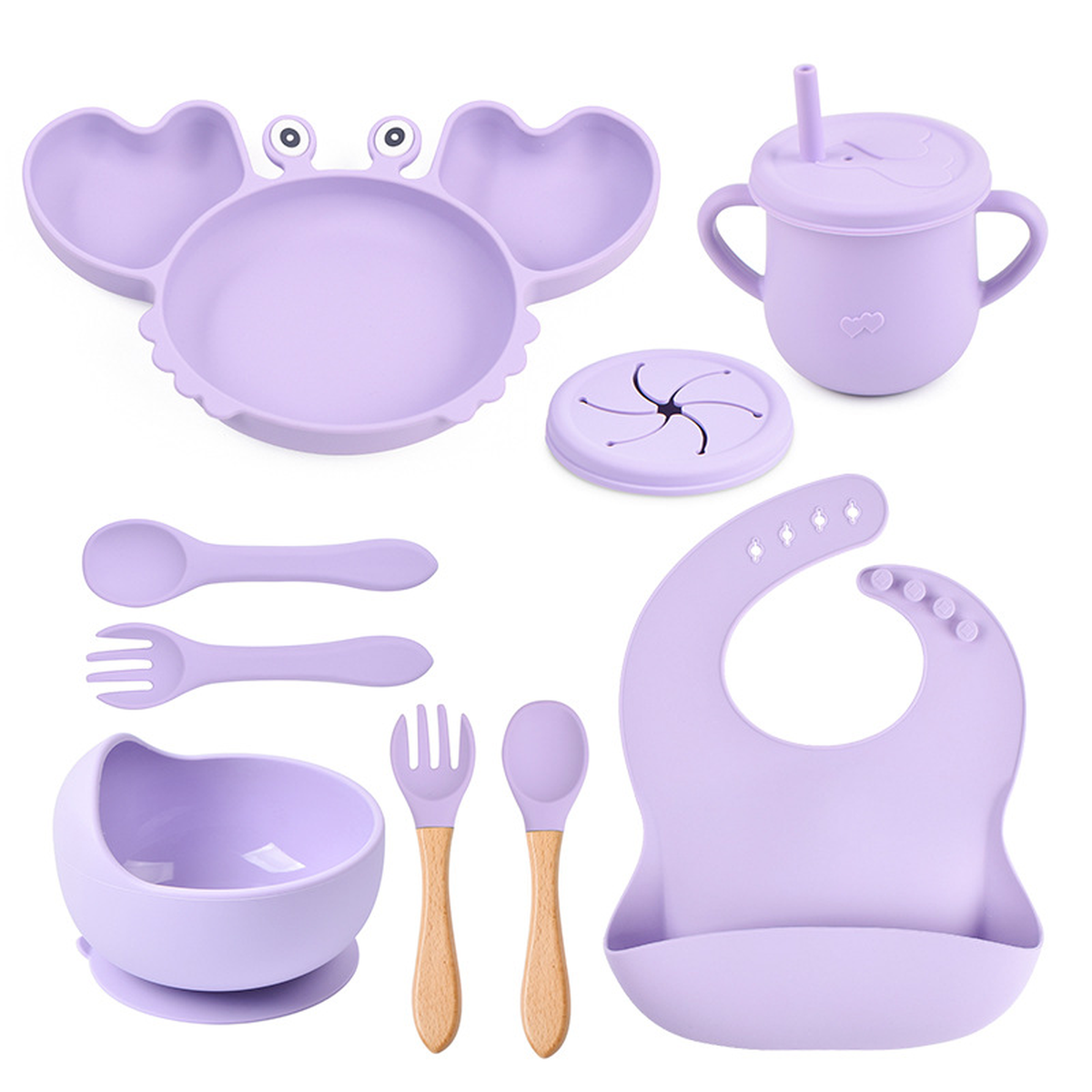 Silicone Crab Baby Feeding Set with Suction Plate and Bib