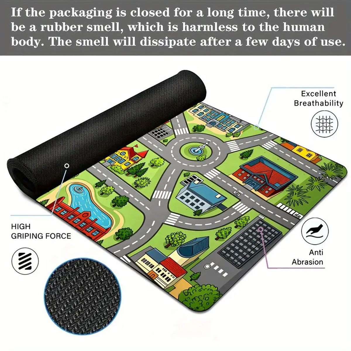 Oversized Cartoon City Road Desk Mat with Stitched Edges