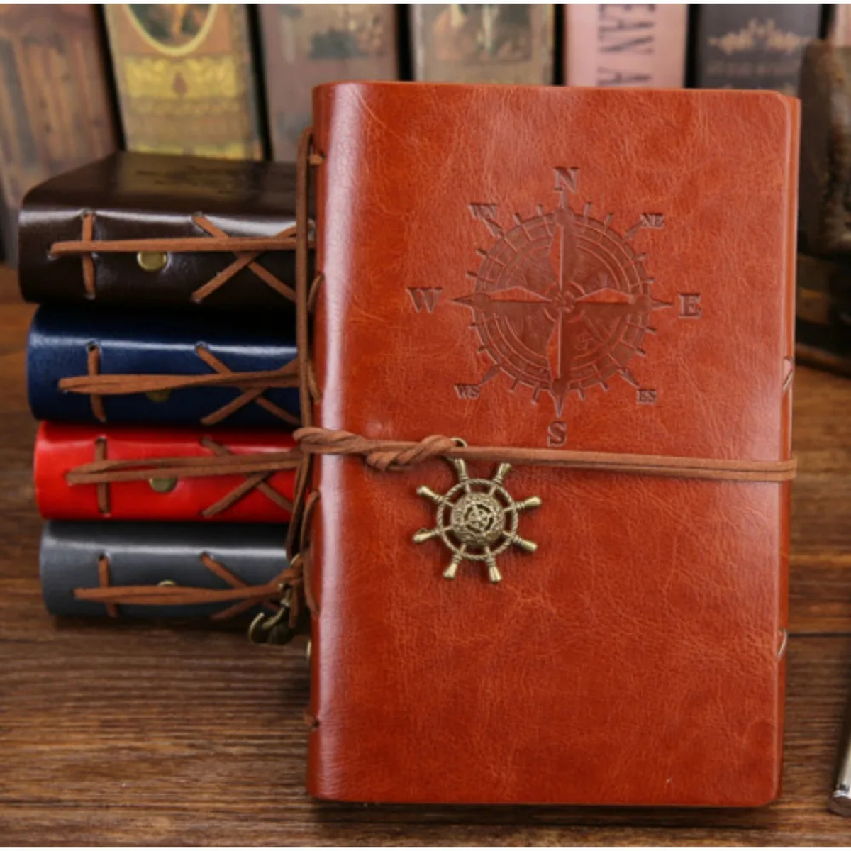Compass Loose-Leaf Travel Journal with Tie and Wheel Charm