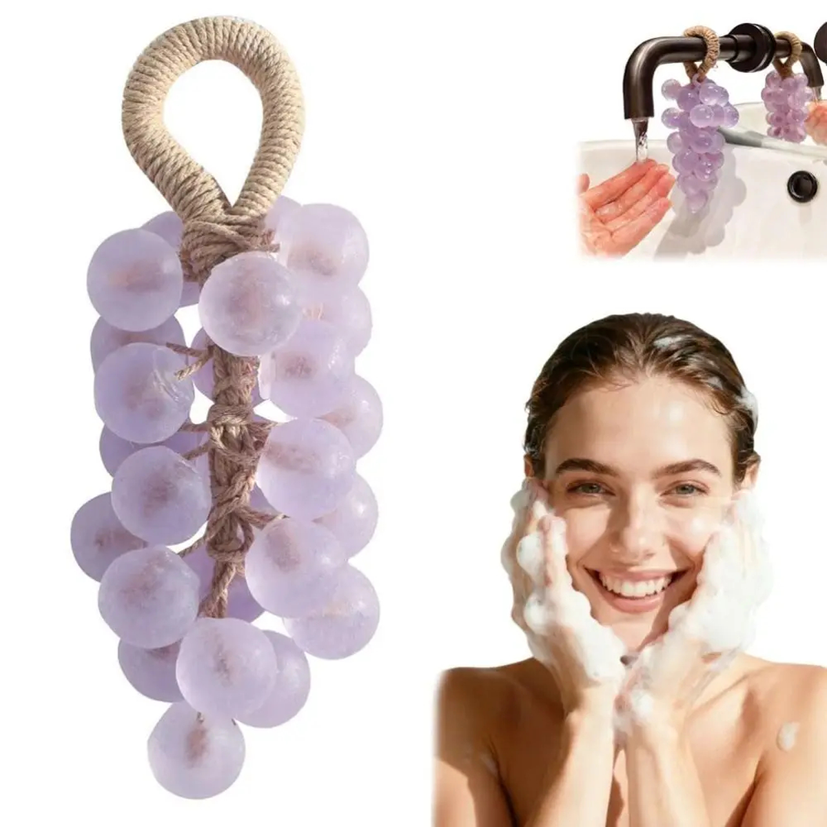 Crystal Grape Cluster Soap, Brown Cotton Hanging Loop, 160g