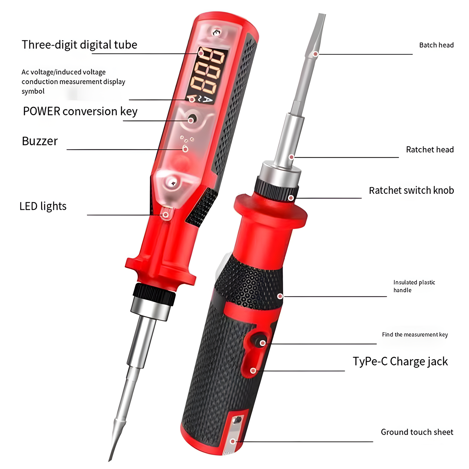 Digital Ratchet Voltage Tester with Screwdriver Set – 3 Options