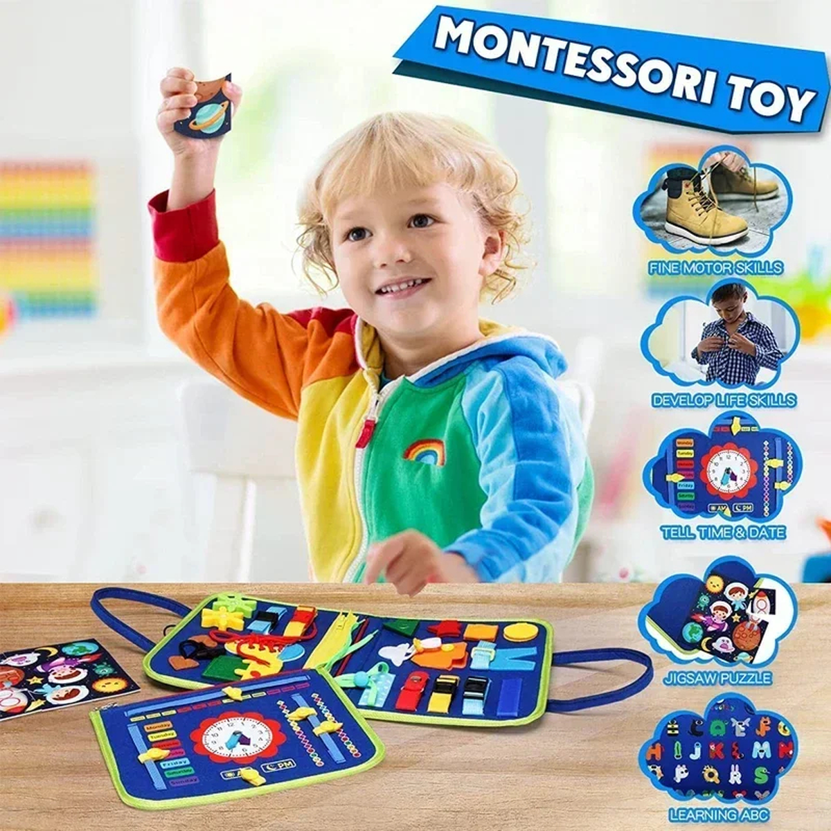 Portable Travel Activity Busy Board with Buckles and Laces