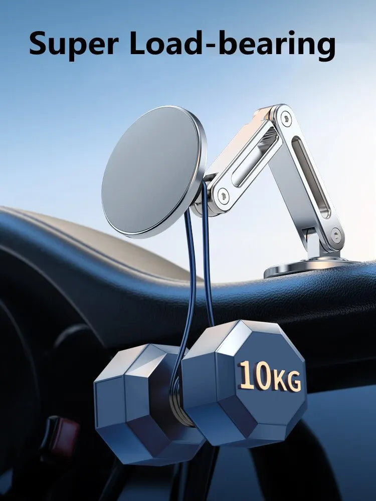 Car phone holder with adjustable arm and 10kg dumbbell weight on a car dashboard.