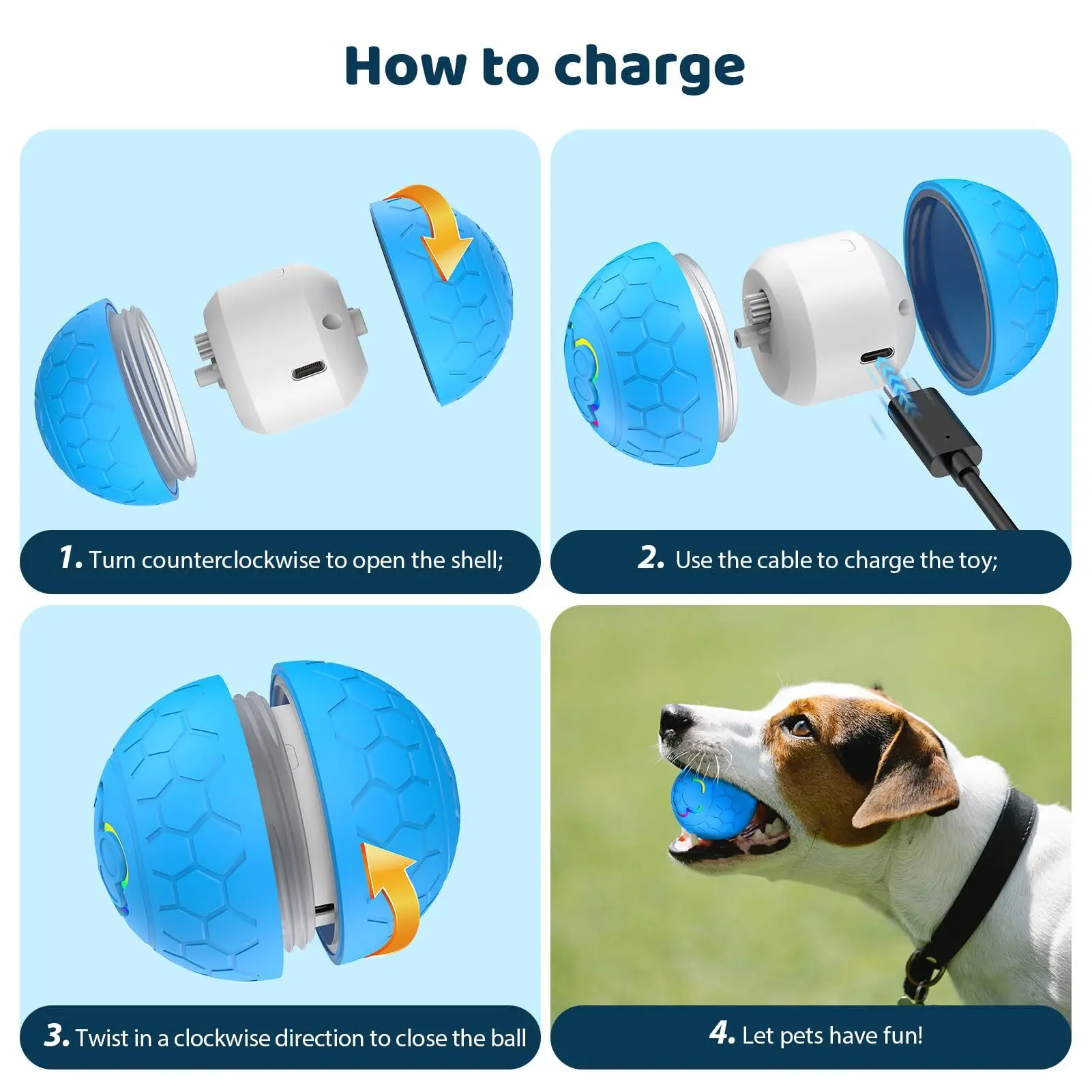 Smart Self-Rolling Dog Ball with RGB Light USB-C Rechargeable