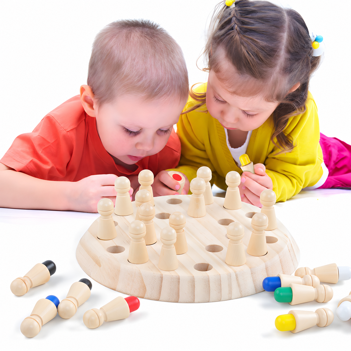 Wooden Color Memory Peg Game with Round Board and 24 Pegs