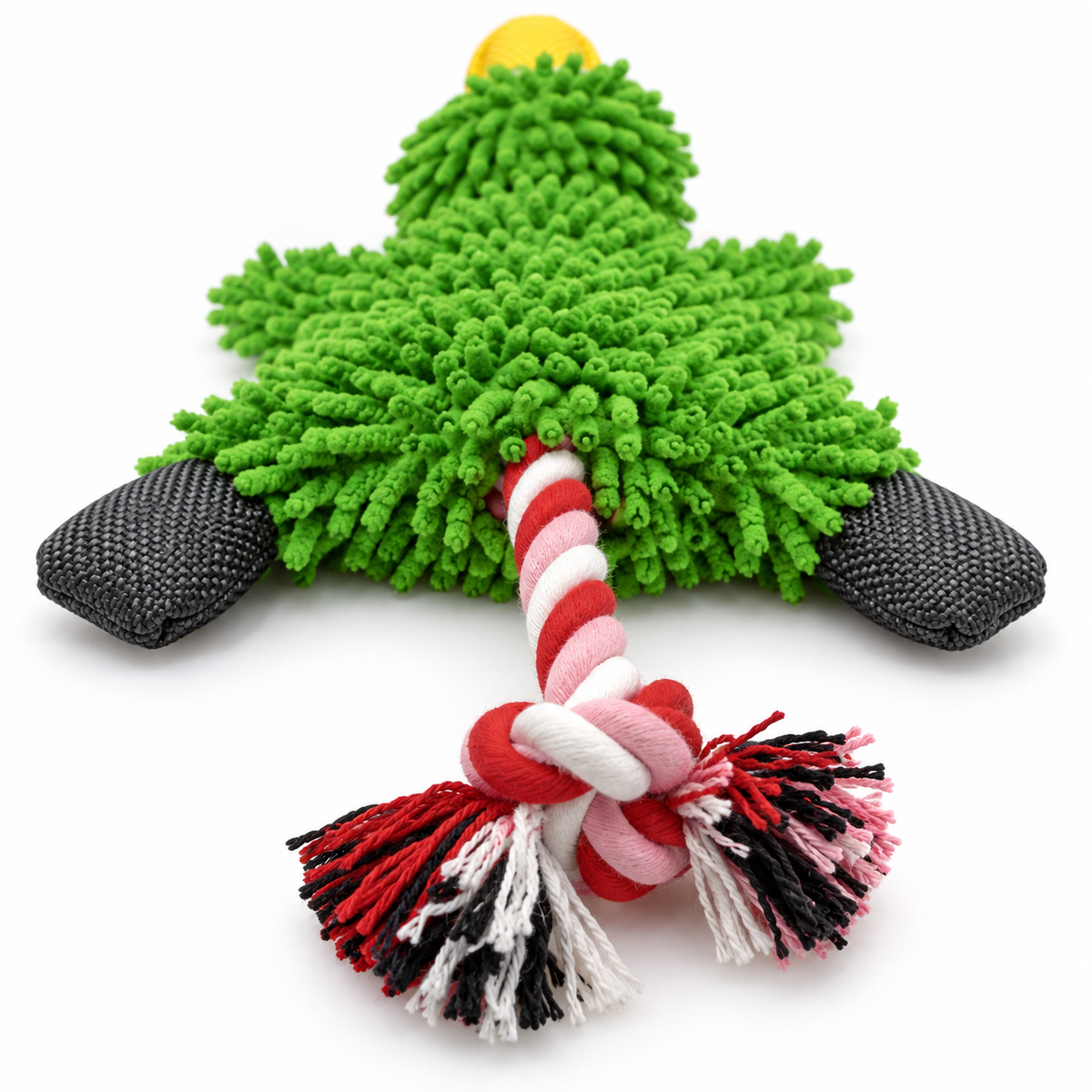 Green Chenille Duck Dog Toy with Knotted Rope Tail, 28 x 17 cm