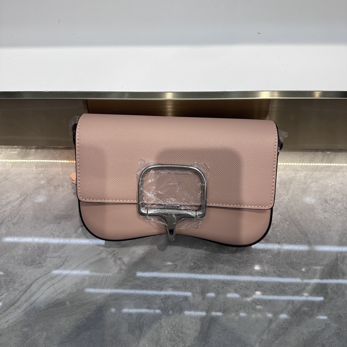 Compact Saddle Bag with Silver-Tone Buckle and Strap