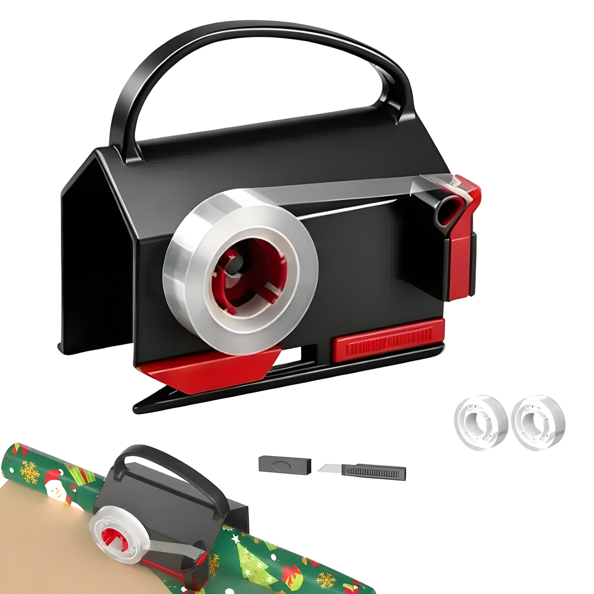 Handheld Wrapping Paper Cutter with Tape Dispenser