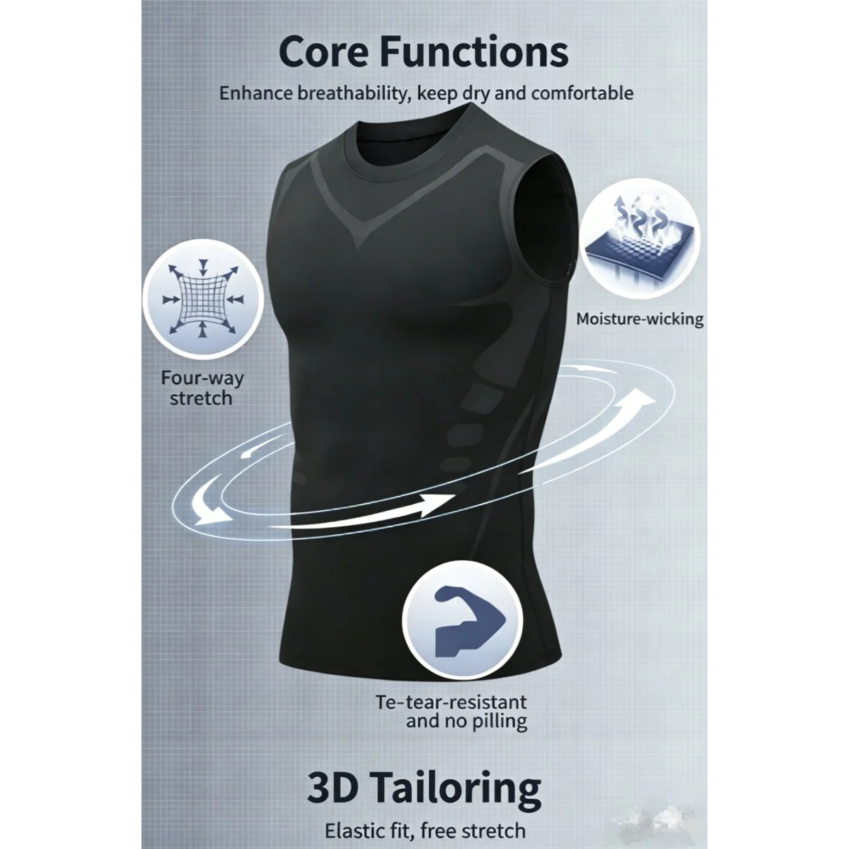 Men's Fitted Sleeveless Workout Vest with Crew Neck Design