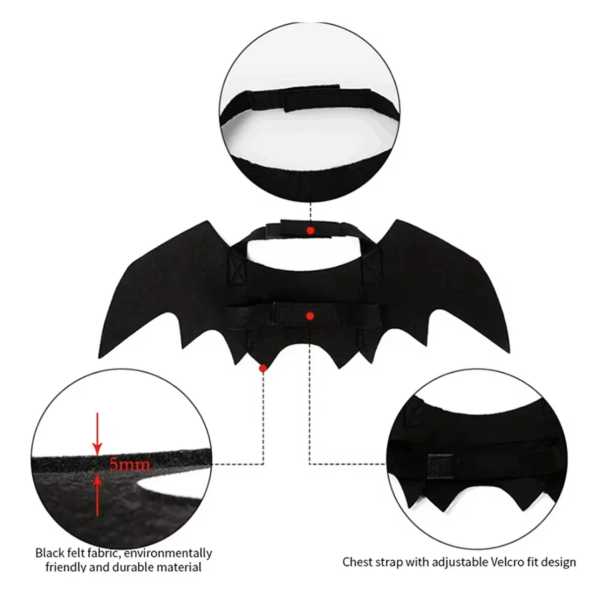 Black Felt Pet Bat Wings for Halloween Photos, 45 x 16 cm