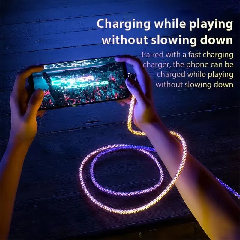 120W Ultra-Fast Charging Cable with Glowing RGB LED (High Power & Aesthetic Design)