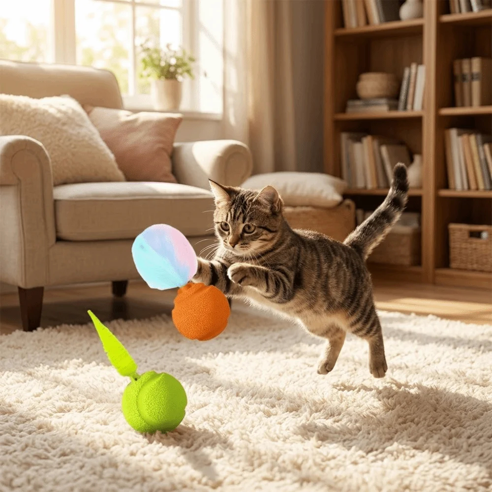 Sound-Activated Cat Ball Toys with Animal Calls - Set of 2