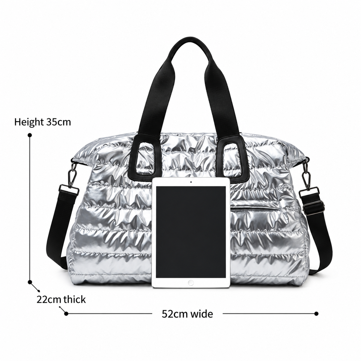 Glossy Quilted Travel Duffel Bag, 52 cm and Shoulder Strap