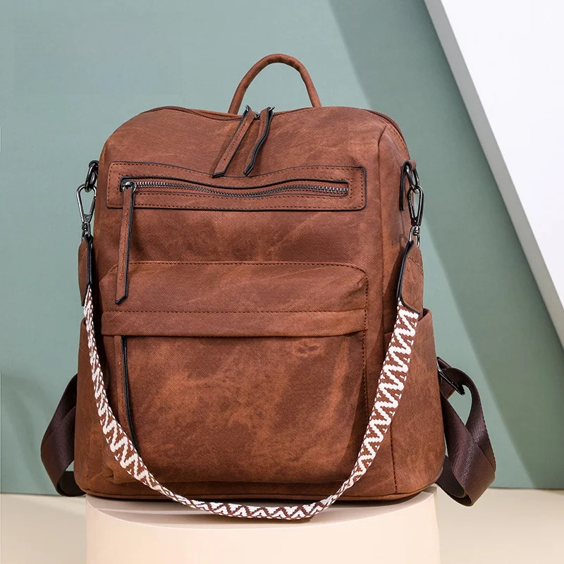 Retro PU Leather Convertible Backpack & Shoulder Bag
