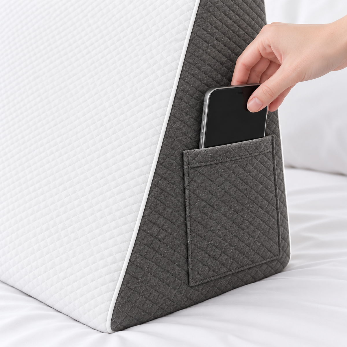 Foam Bed Wedge Pillow with Side Pocket for Reading and Resting