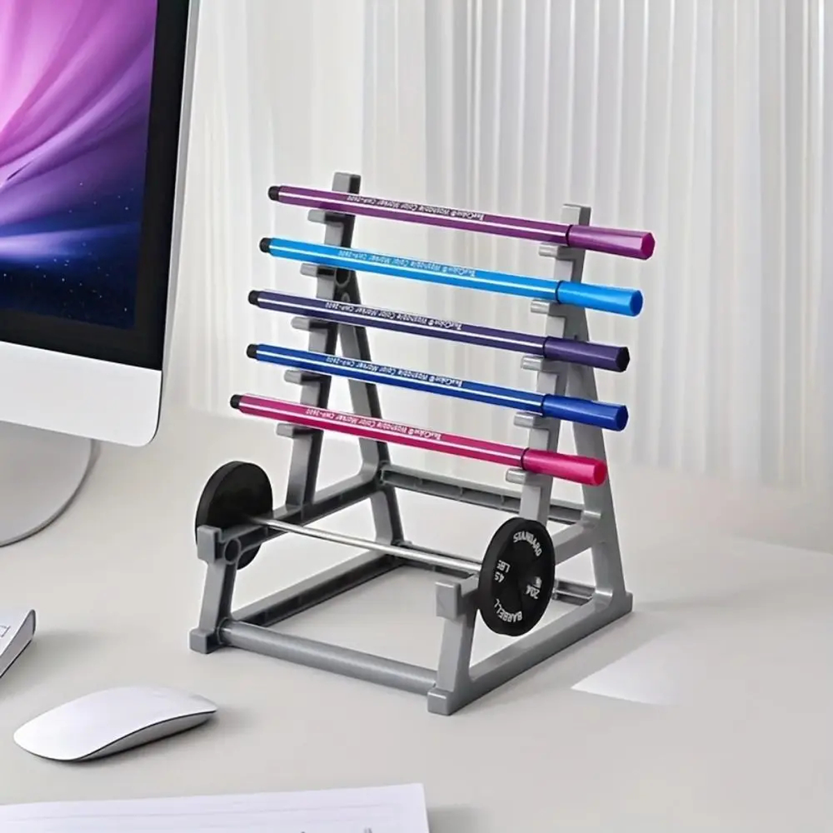 Mini Barbell Rack Pen Holder for Gym-Inspired Desk Organization