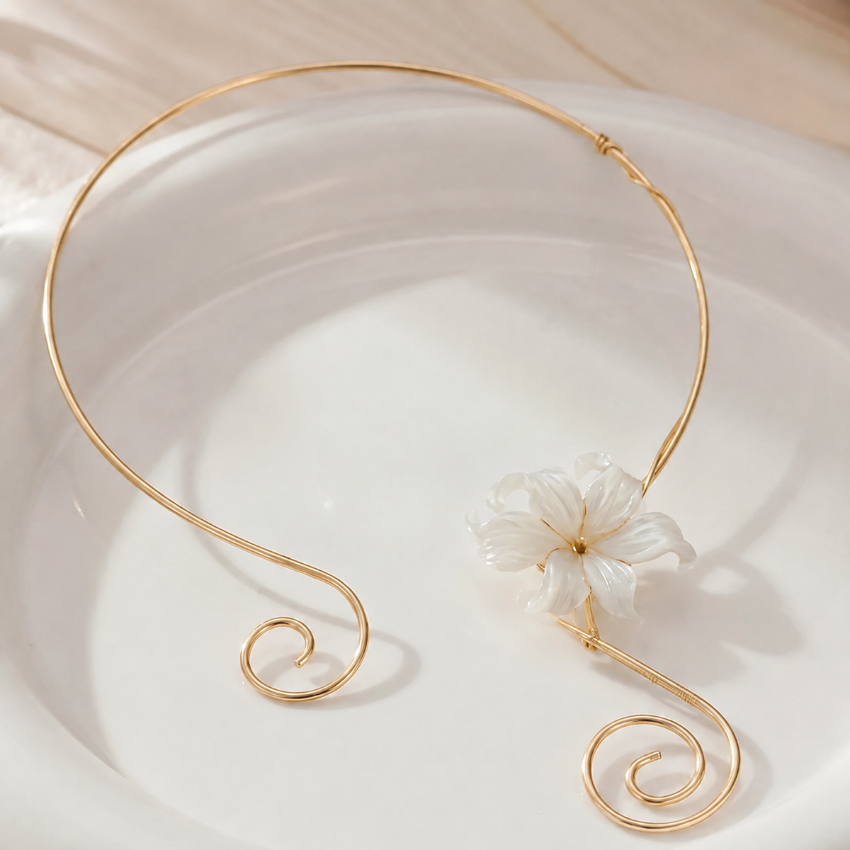 Iris Flower Choker, Open Collar Necklace with Spiral Details