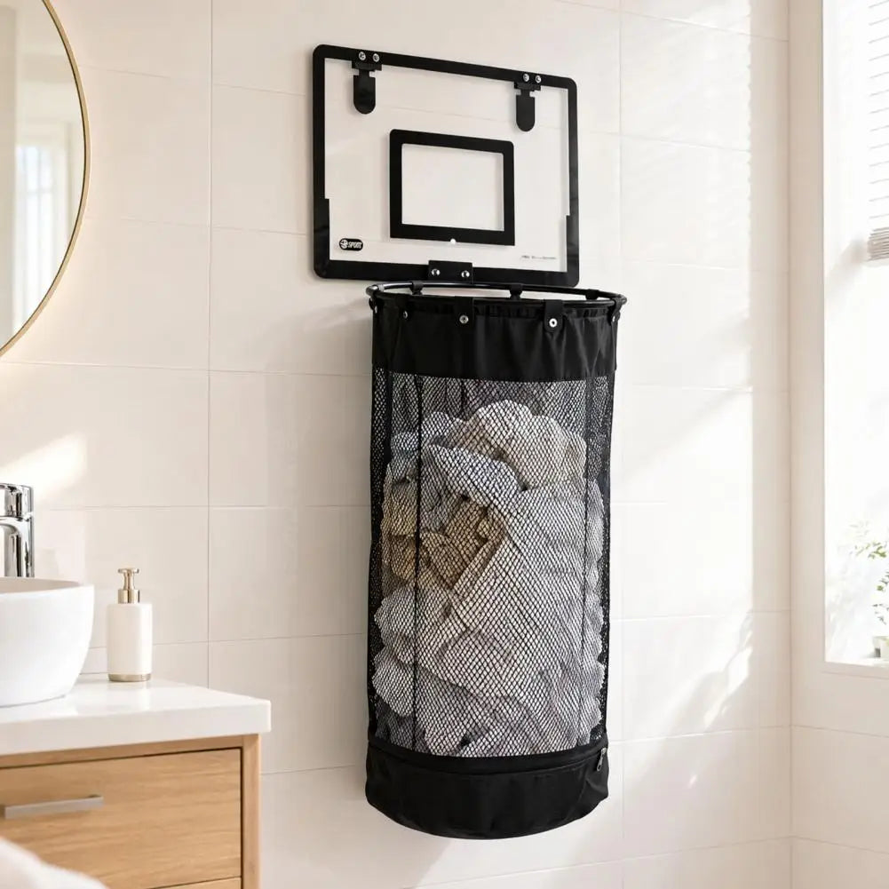 Over-Door Basketball Hoop Laundry Hamper for Kids