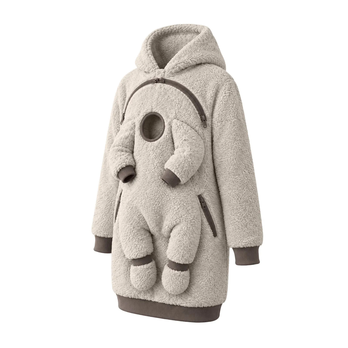 Sherpa Fleece Baby Pouch Hoodie with Zippered Front Panel