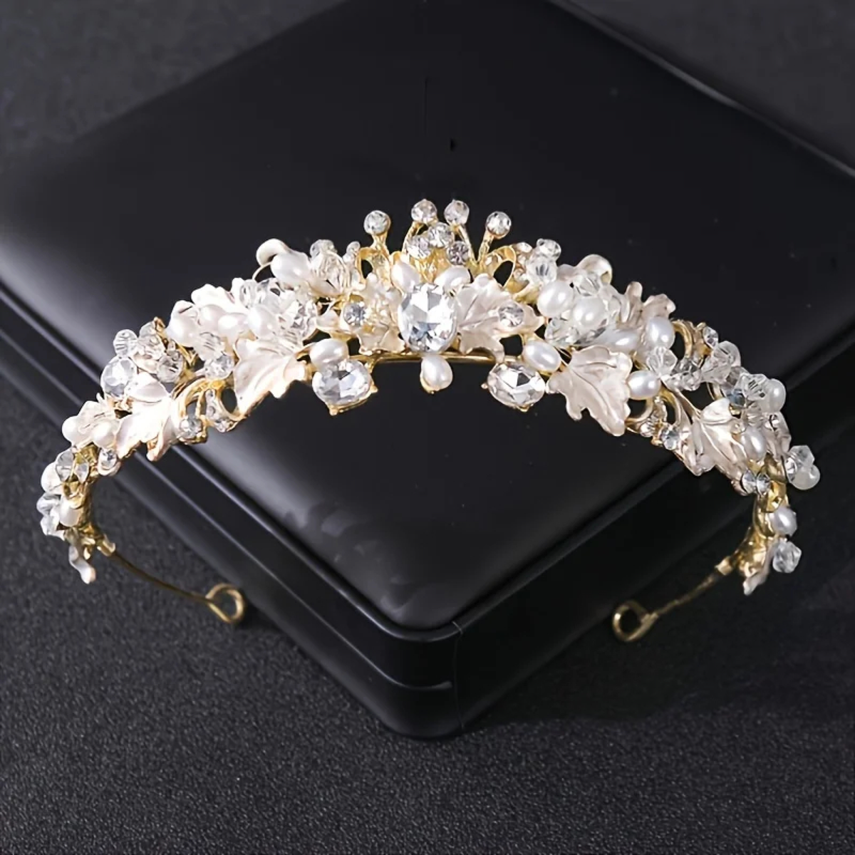 Floral Bridal Tiara with Faceted Stones and Pearl-Look Accents