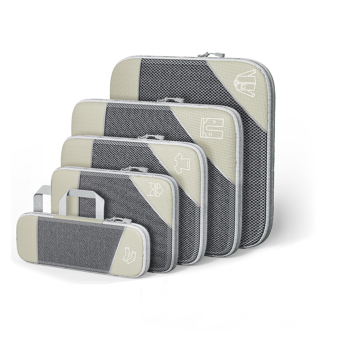 Five-Piece Mesh Packing Cube Set with Zippers for Travel