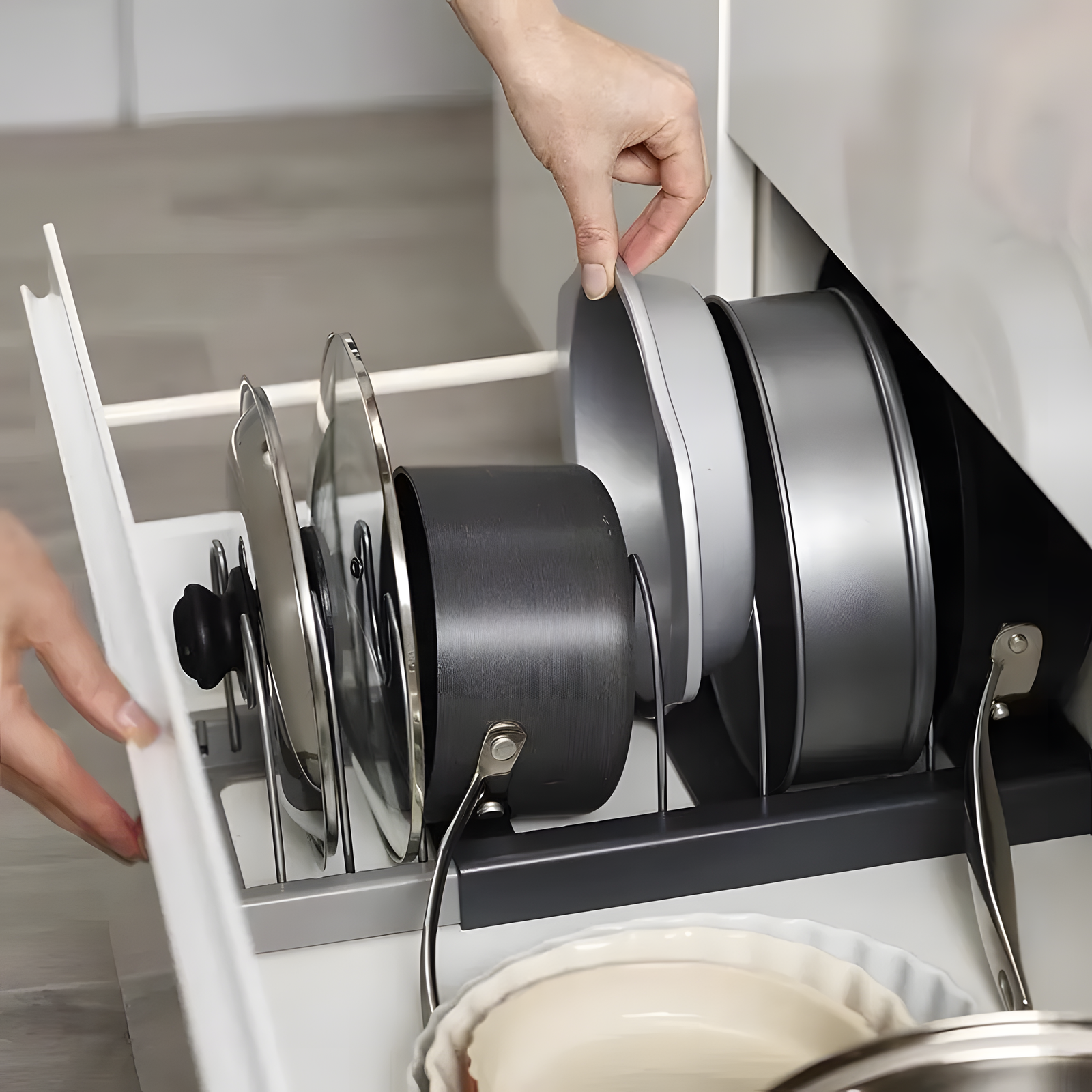 Adjustable Pot Lid Rack for Organized Cookware Storage at Home