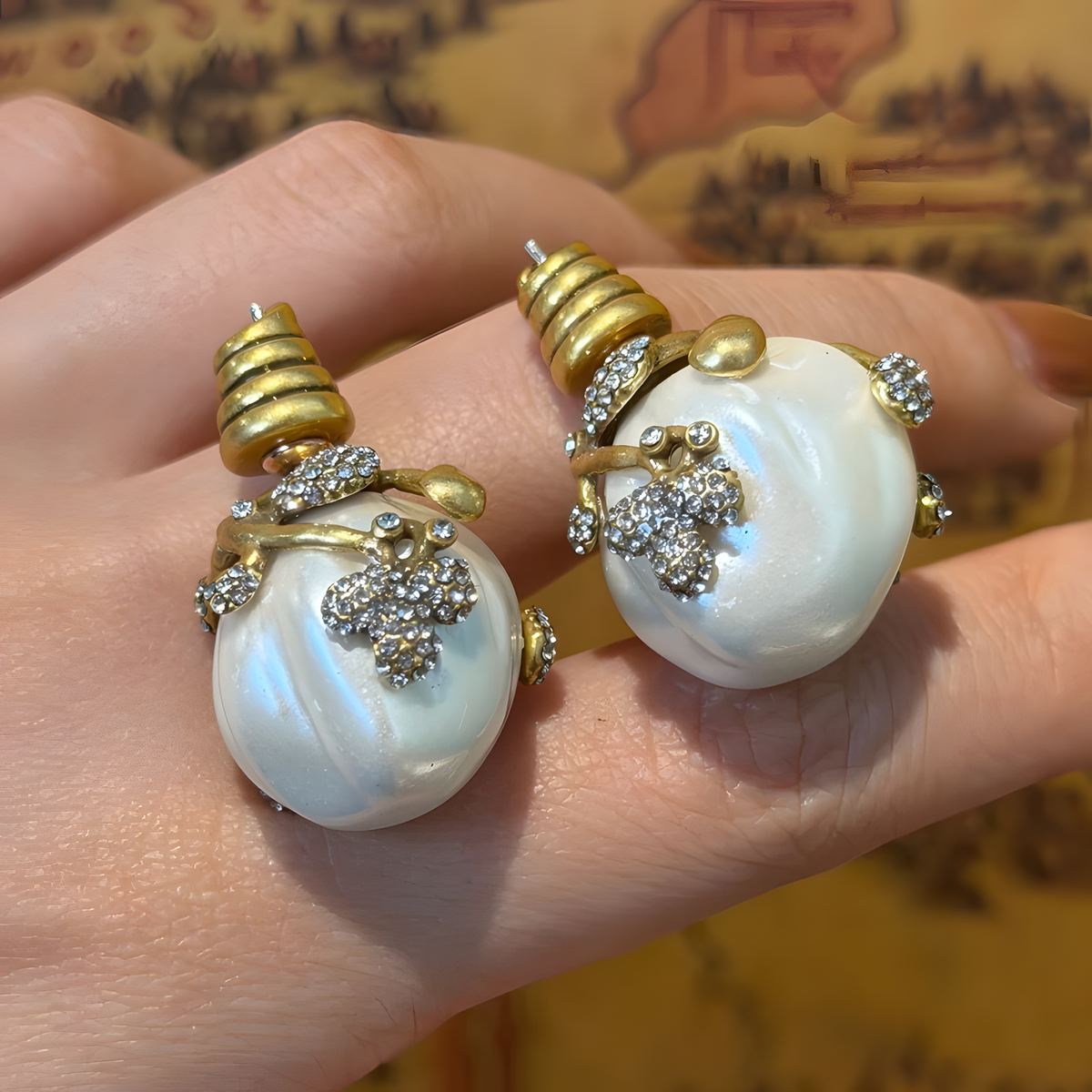Pearl-Inspired Jewelry Selection, Gold-Tone Floral Details
