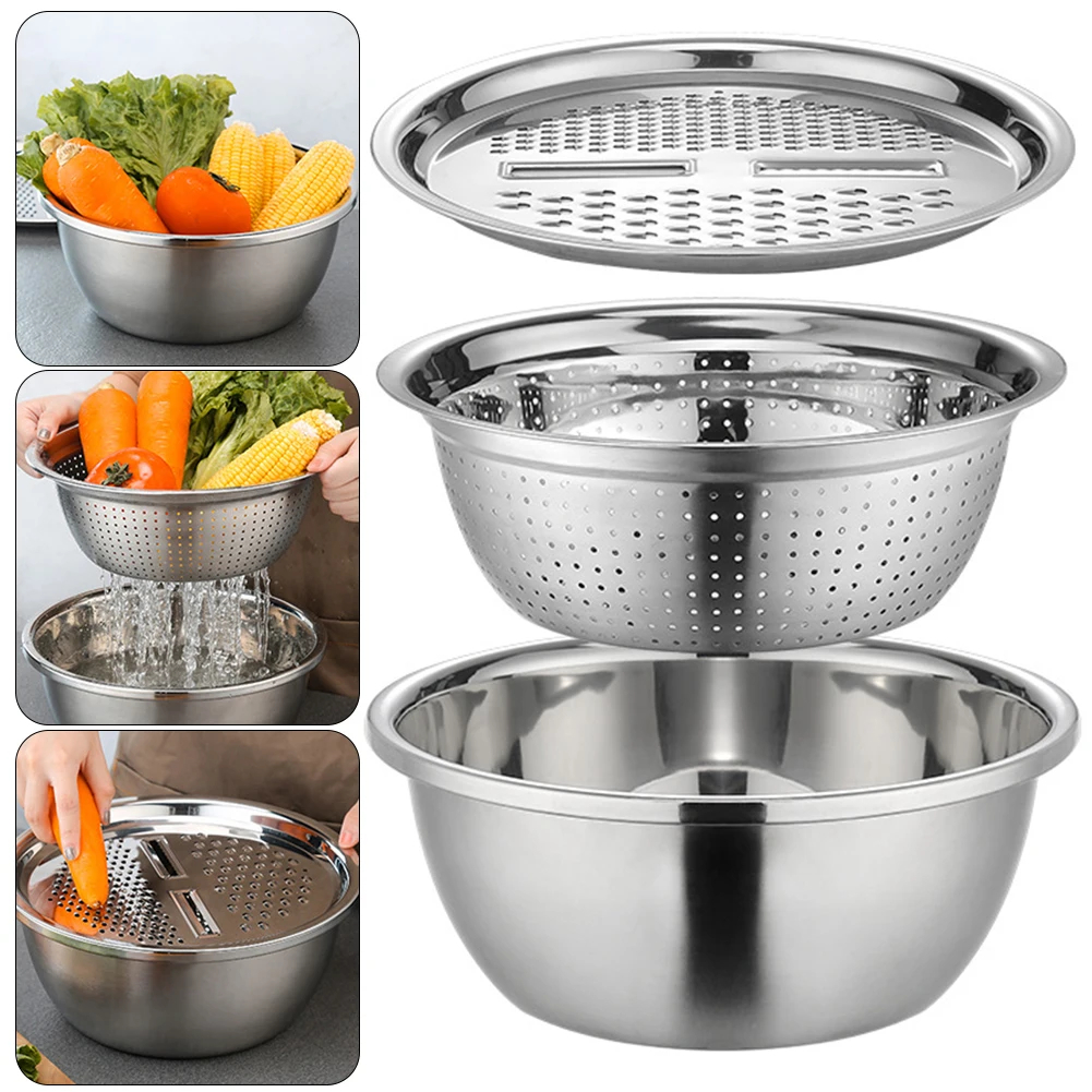 Stainless Steel Grater Bowl Set with Colander Lid 26cm