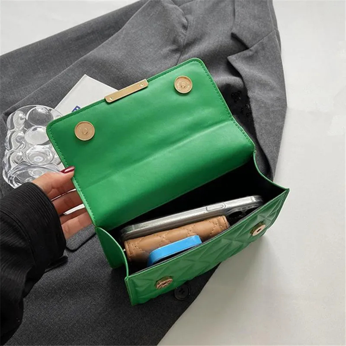 Quilted Chain-Strap Crossbody Bag with Flap Closure