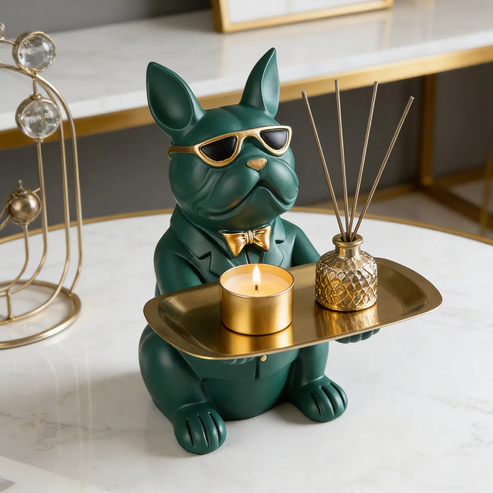 Bulldog Figurine Entryway Tray Desk Organizer 6 Colors