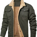 Men's Fleece-Lined Utility Jacket with Button Front and Pockets