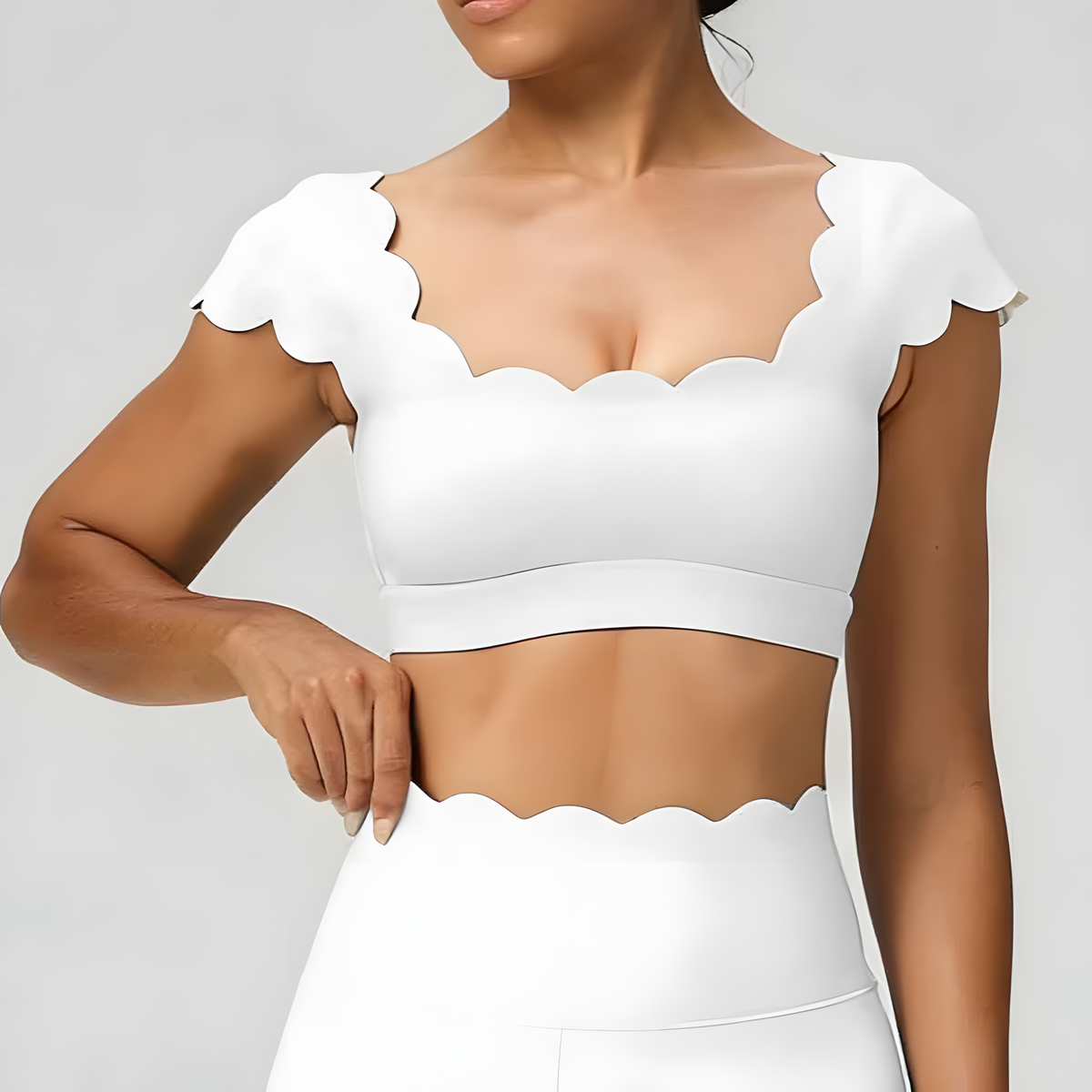 Women's Scalloped Yoga Set with Crop Top and High Waist Bottoms