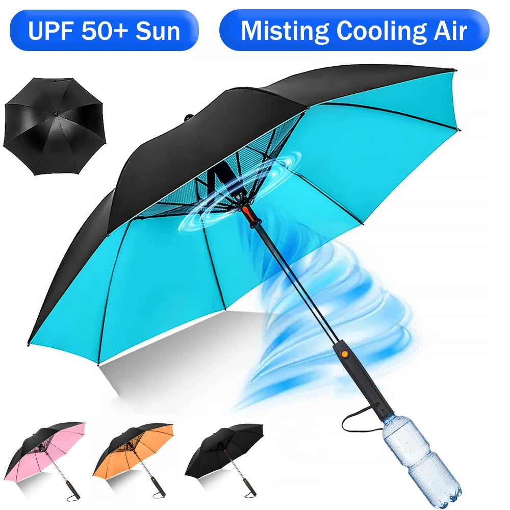 Portable Umbrella with Fan & Misting System - UV Protection | Battery-Powered Cooling