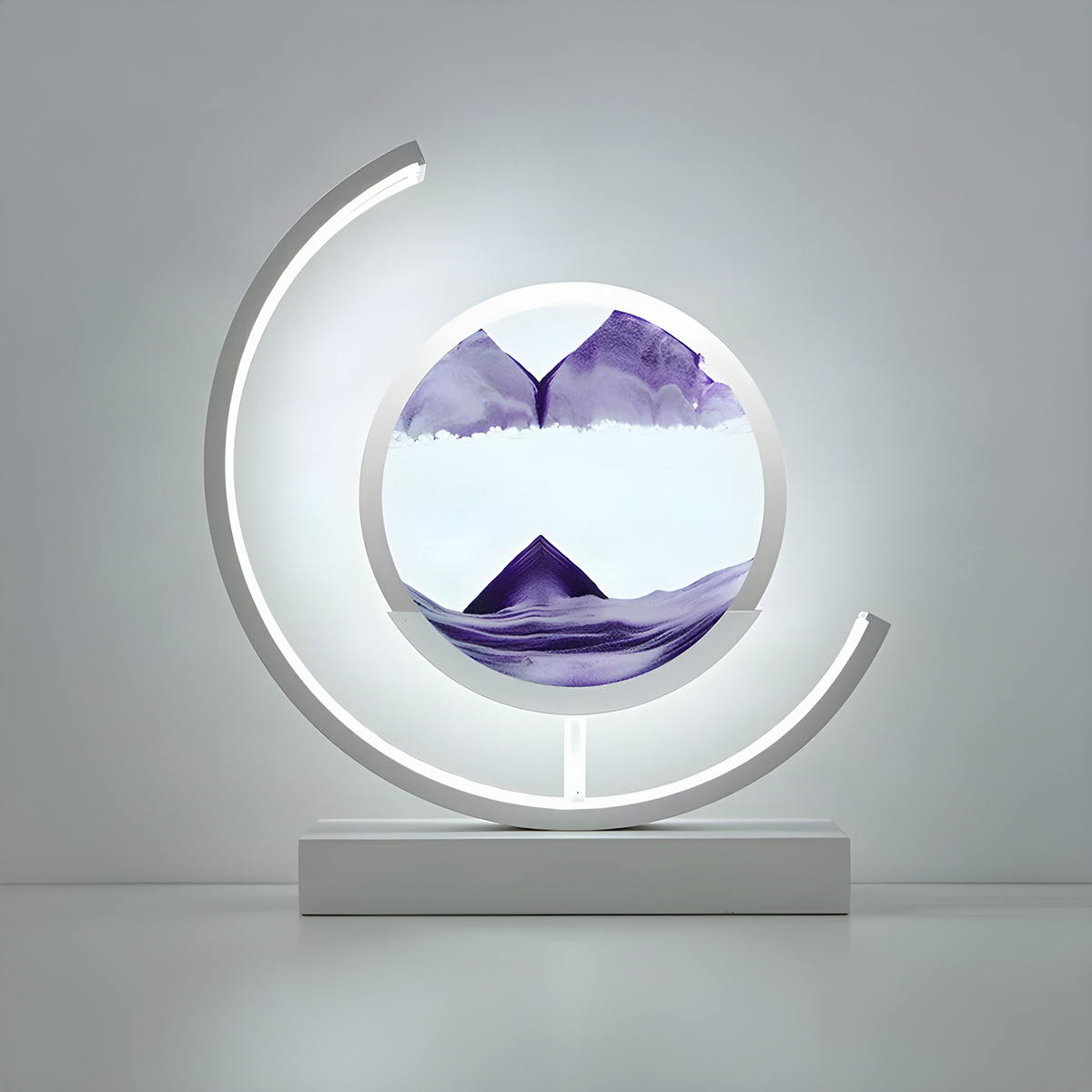 Illuminated Moving Sand Art Frame with Crescent Table Base