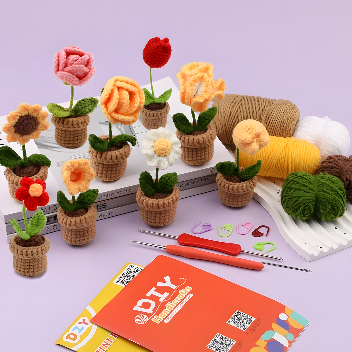 Beginner Crochet Flower Craft Kit with Materials and Guide