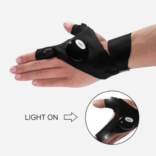 Fingerless LED Flashlight Gloves, Right, Left or Pair Options