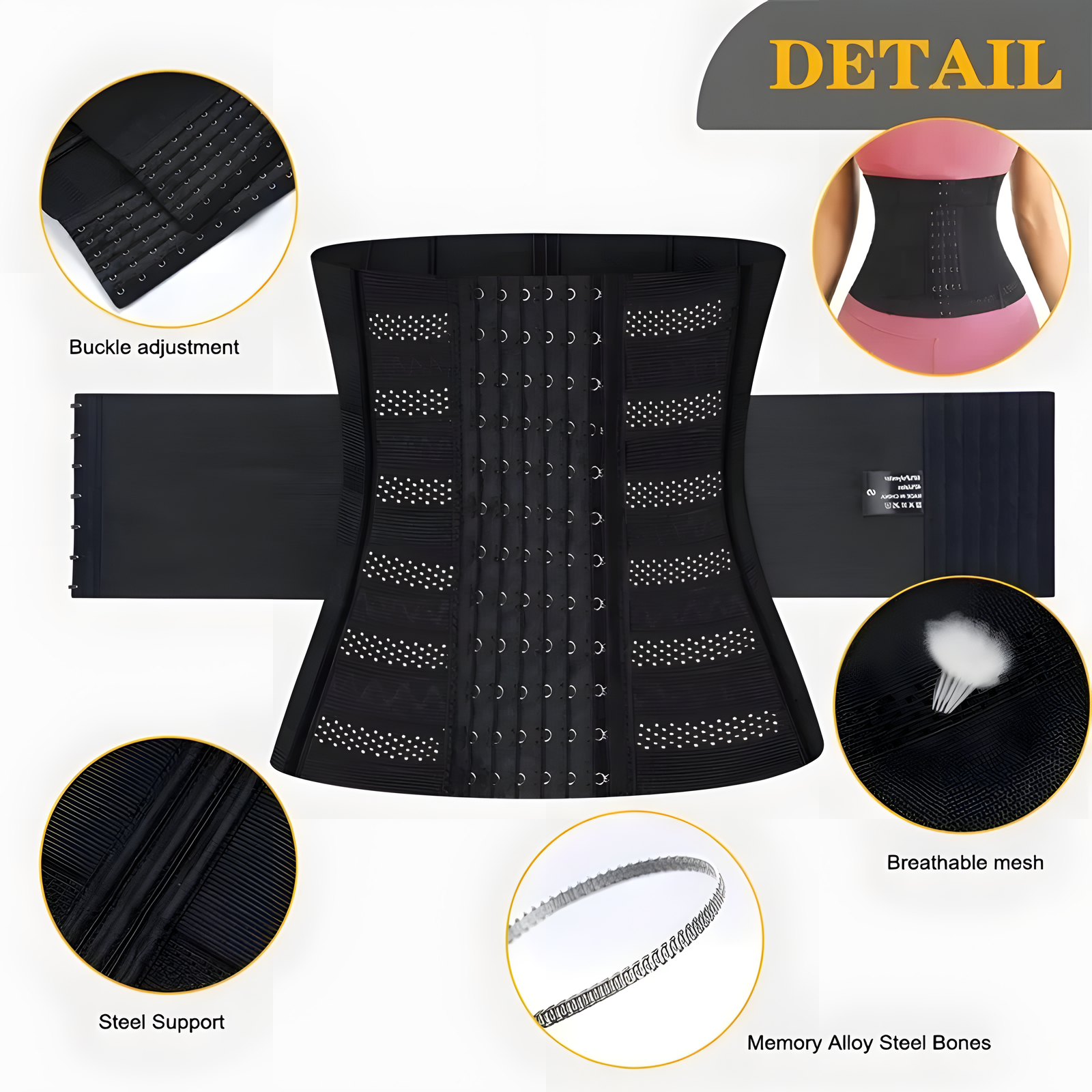 Breathable Mesh Waist Trainer with Steel Bones XS-3XL