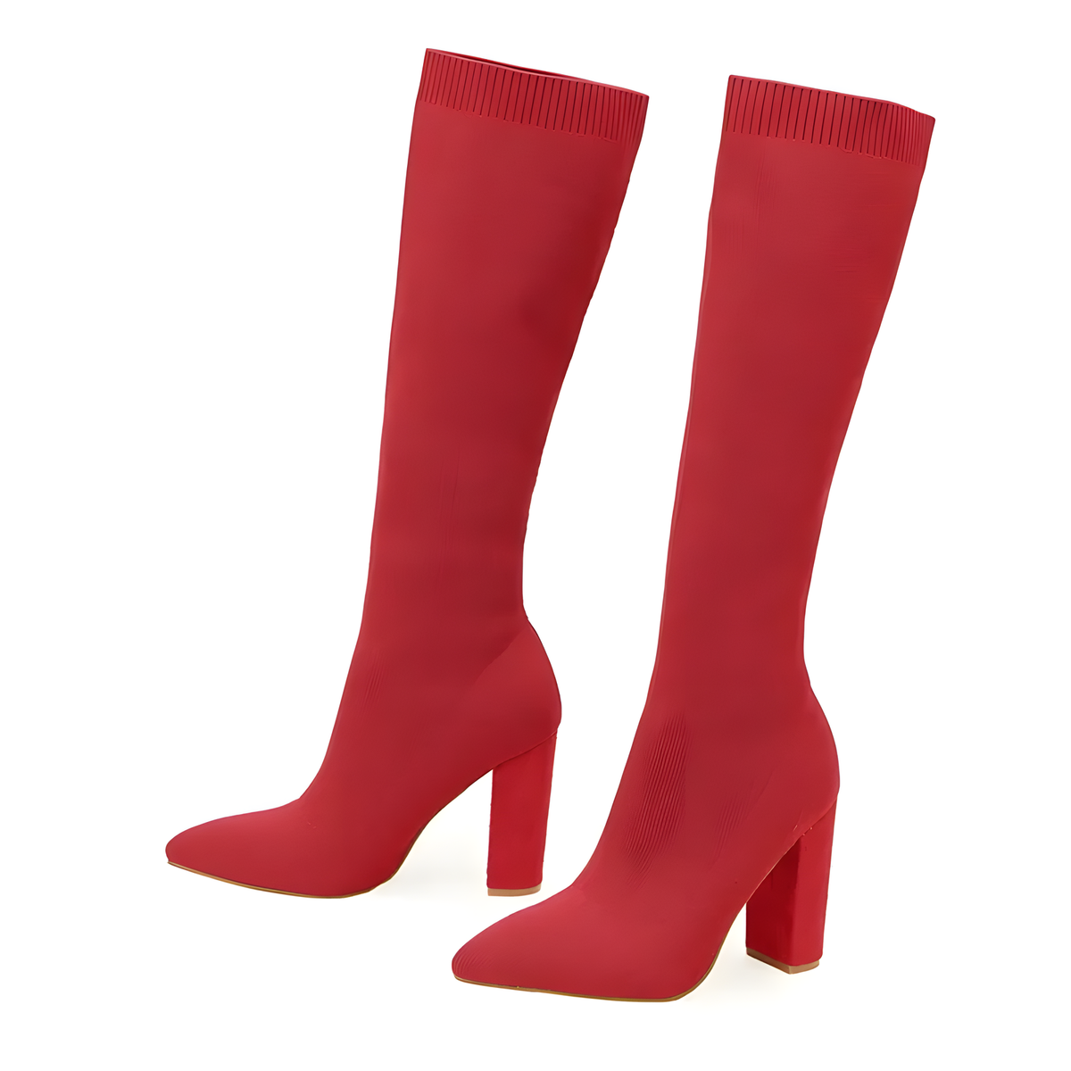 Stretch-Knit Tall Boots with Block Heels in Three Colors