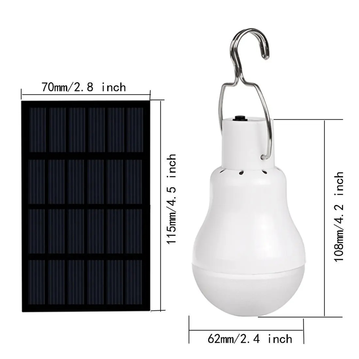 Solar Hanging Light Bulb with Separate Panel and Hook