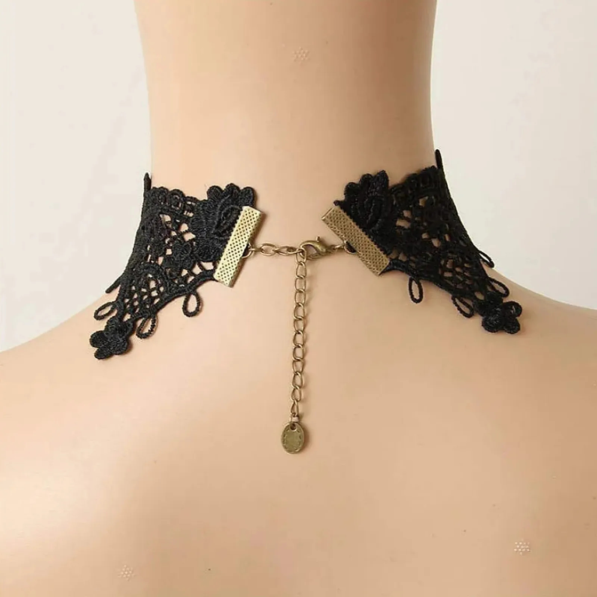 Gothic Lace Choker and Earrings, Red Stone, Antique Metal