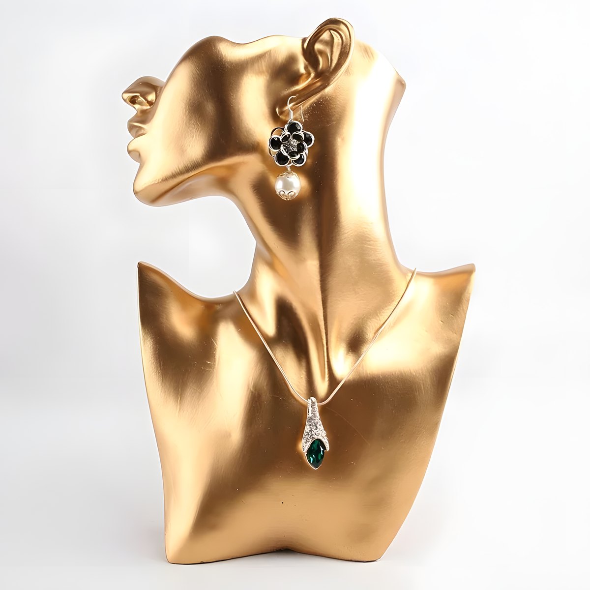 Resin Jewelry Display Stand, Sculpted Necklace & Earring Bust